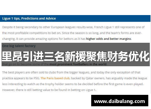 里昂引进三名新援聚焦财务优化